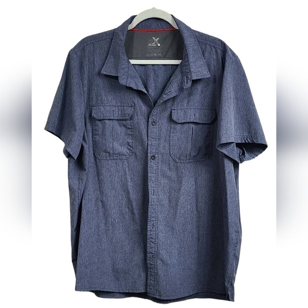 ZeroXposur Men's XL Travel Series Short Sleeve Button Up Vented Blue Camp Shirt